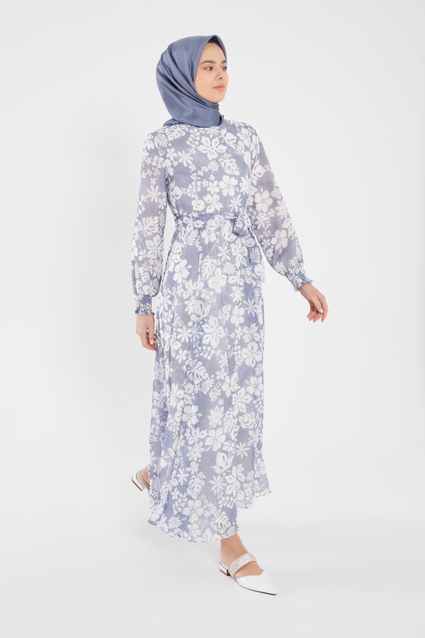 LevidorLevidor Mavi Gipeli şifon desenli elbise