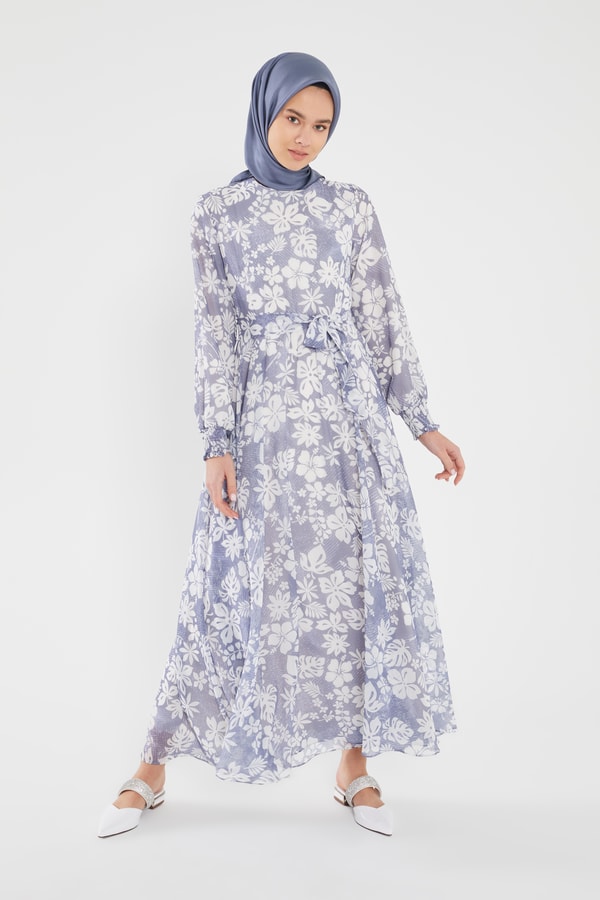 LevidorLevidor Mavi Gipeli şifon desenli elbise