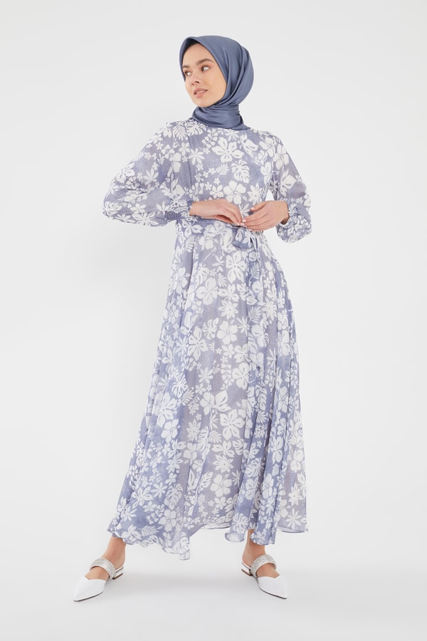 LevidorLevidor Mavi Gipeli şifon desenli elbise