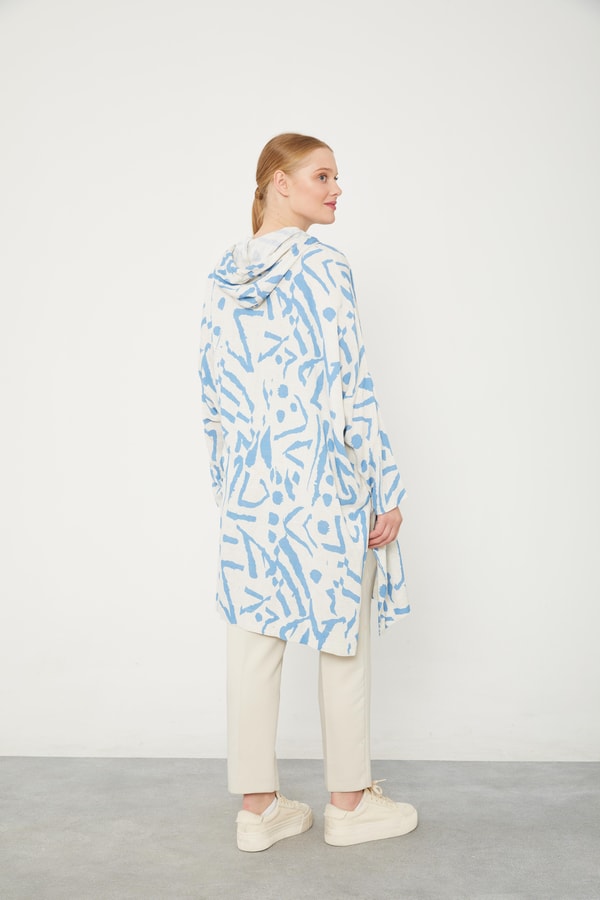 LevidorLevidor Mavi Kapüşonlu Püskül Detaylı Keten Tunik