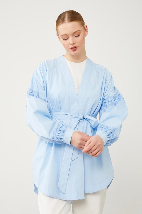 LevidorLevidor Mavi Kolları Nakış Detaylı Kimono