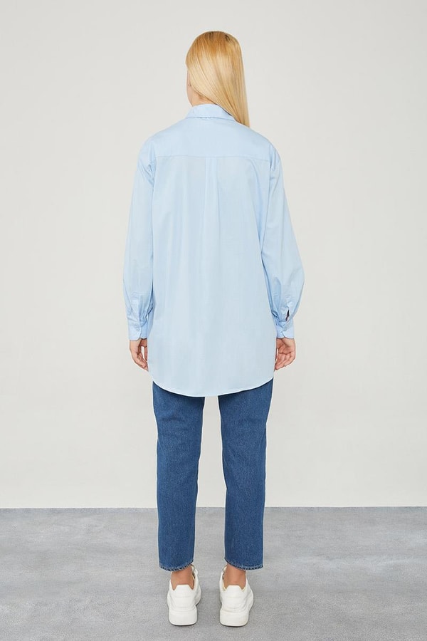 LevidorLevidor Mavi Oversize Balon Kol Poplin Gömlek