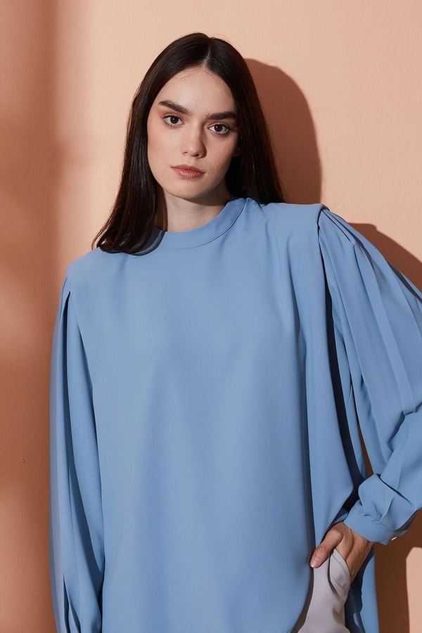 LevidorLevidor Mavi Vatkalı kısa bluz