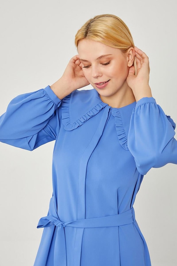 LevidorLevidor Mavi Yakası Fırfır Detaylı Elbise