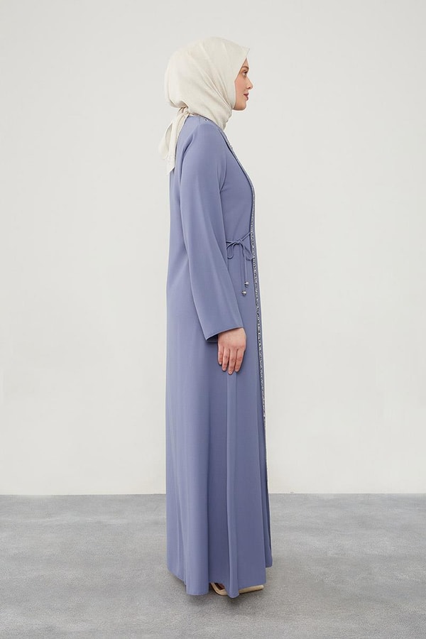 LevidorLevidor Mavi Yanları İp Bağlamalı Taş İşlemeli Ferace