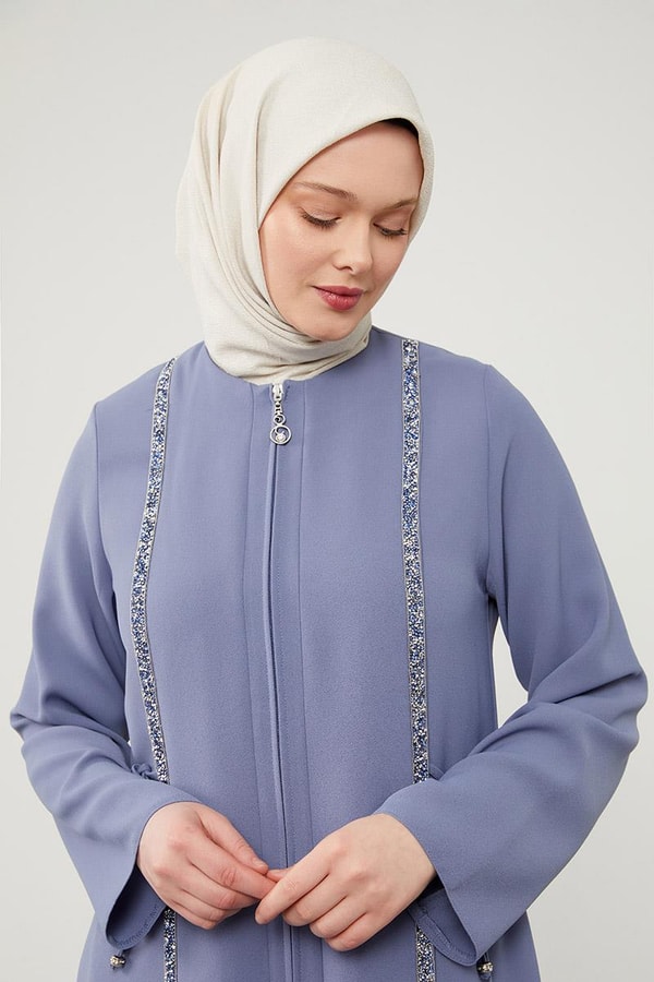 LevidorLevidor Mavi Yanları İp Bağlamalı Taş İşlemeli Ferace