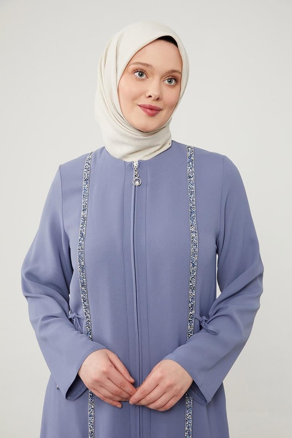 LevidorLevidor Mavi Yanları İp Bağlamalı Taş İşlemeli Ferace