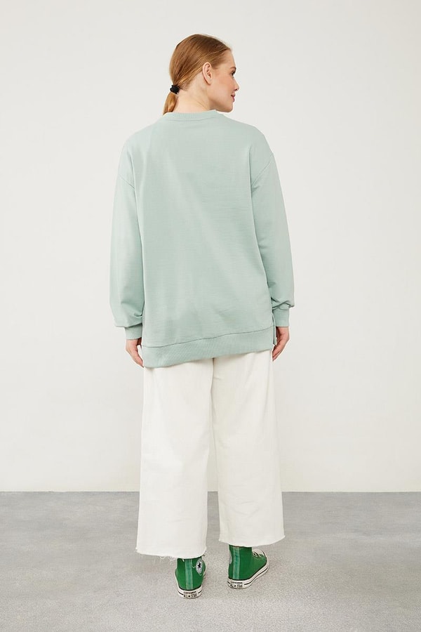 LevidorLevidor Mint Yeşili Bisiklet Yaka Ribanalı Basic Sweat
