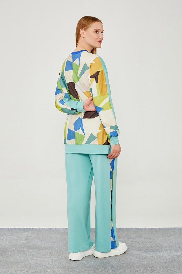 LevidorLevidor Mint Yeşili Bisiklet Yaka Geometrik Desen Spor Takım