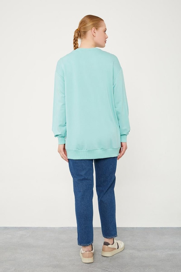 LevidorLevidor Mint Yeşili Bisiklet Yaka Taş Baskılı Sweat