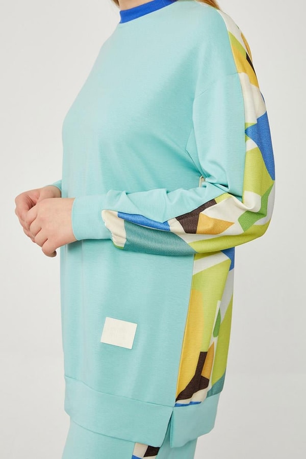 LevidorLevidor Mint Yeşili Bisiklet Yaka Geometrik Desen Spor Takım