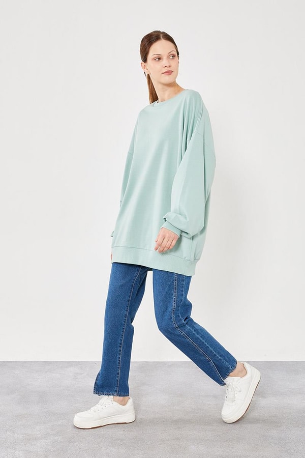 LevidorLevidor Mint Yeşili Bisiklet Yaka Oversize Sweat