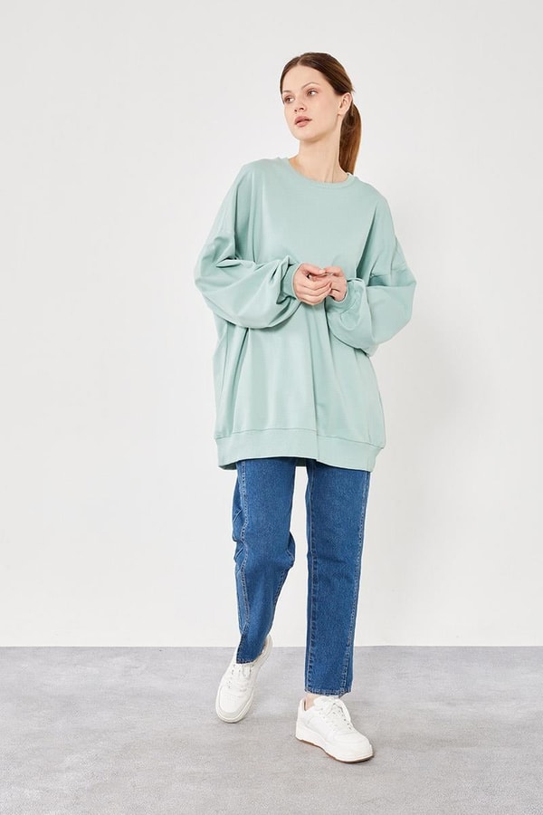 LevidorLevidor Mint Yeşili Bisiklet Yaka Oversize Sweat
