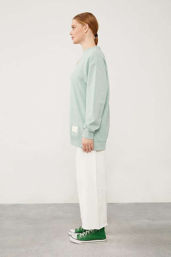 LevidorLevidor Mint Yeşili Bisiklet Yaka Ribanalı Basic Sweat