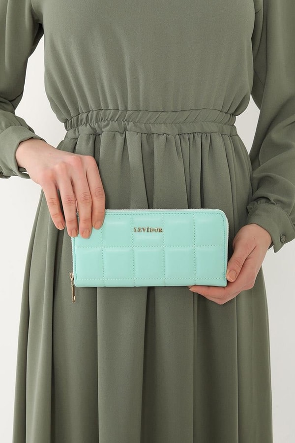 LevidorLevidor Mint Yeşili Ekose Dikiş Detaylı Cüzdan