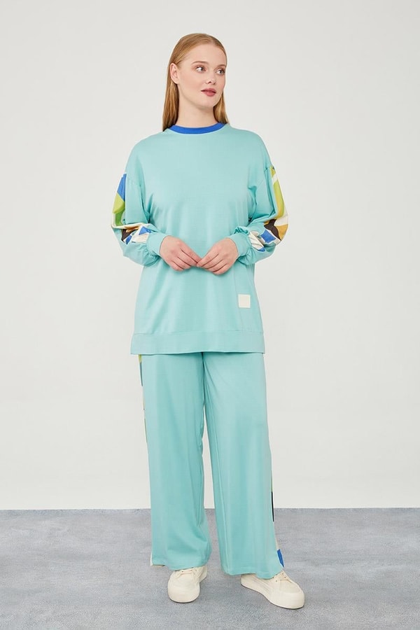 LevidorLevidor Mint Yeşili Geometrik Desenli Spor Takım