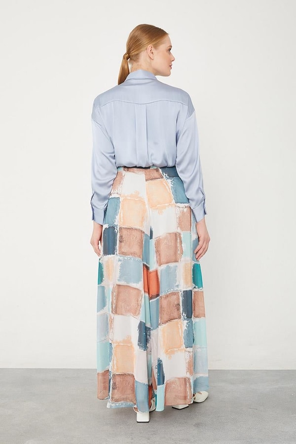 LevidorLevidor Mint Yeşili Kare Desen Geniş Paçalı Pantolon