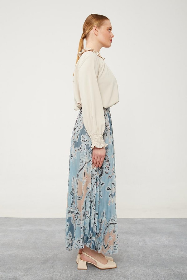 LevidorLevidor Mint Yeşili Pliseli Çiçek Desen Şifon Etek