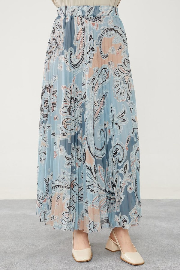 LevidorLevidor Mint Yeşili Pliseli Çiçek Desen Şifon Etek