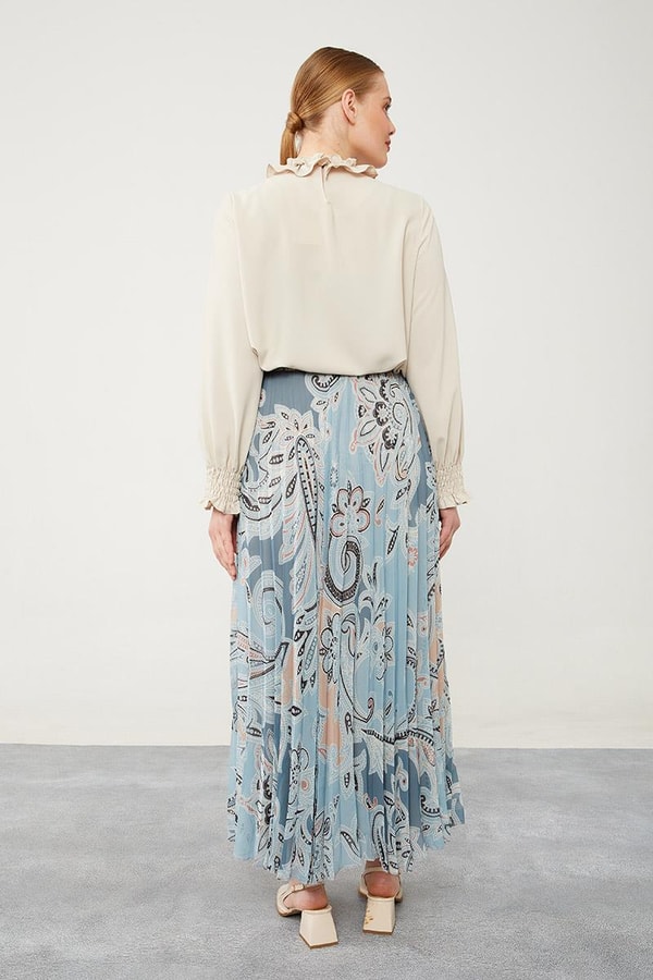 LevidorLevidor Mint Yeşili Pliseli Çiçek Desen Şifon Etek