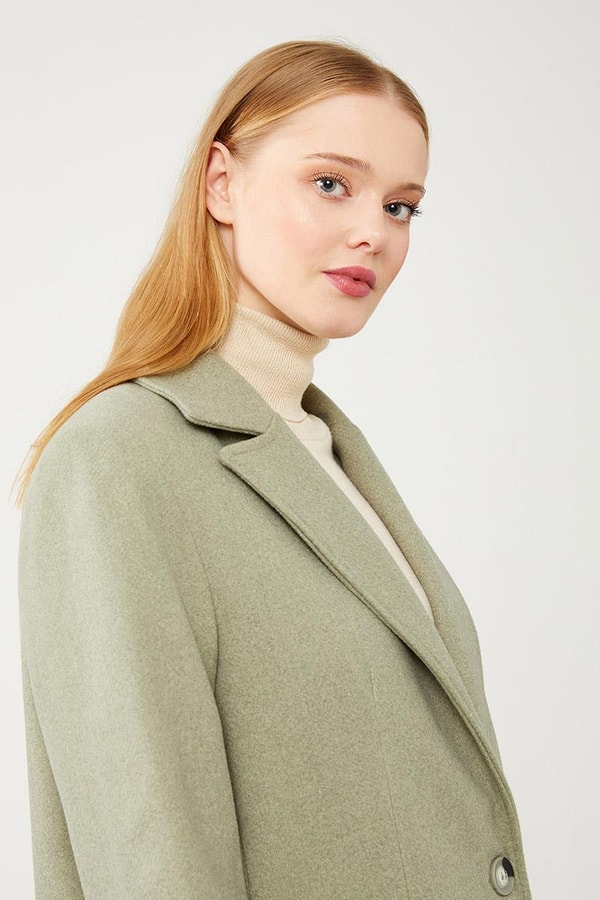 LevidorLevidor Mint Yeşili Uzun Kaşe Kaban