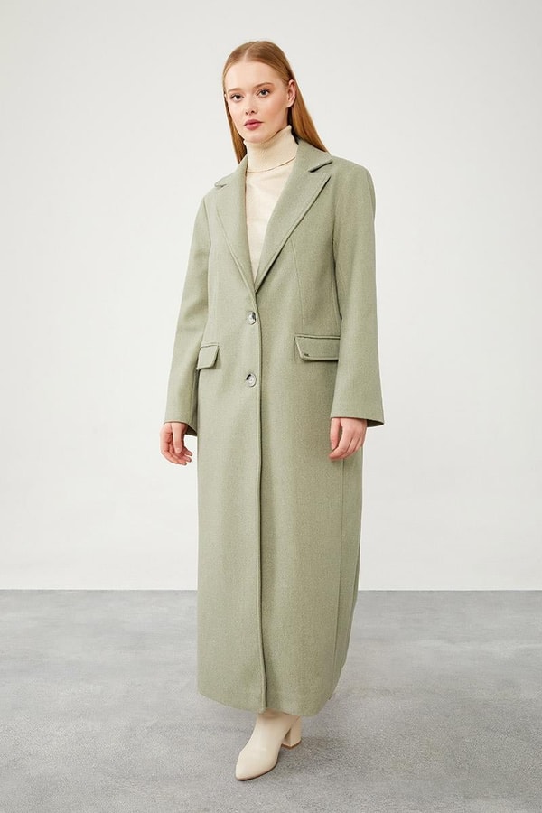 LevidorLevidor Mint Yeşili Uzun Kaşe Kaban