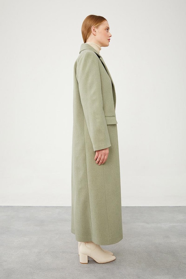 LevidorLevidor Mint Yeşili Uzun Kaşe Kaban