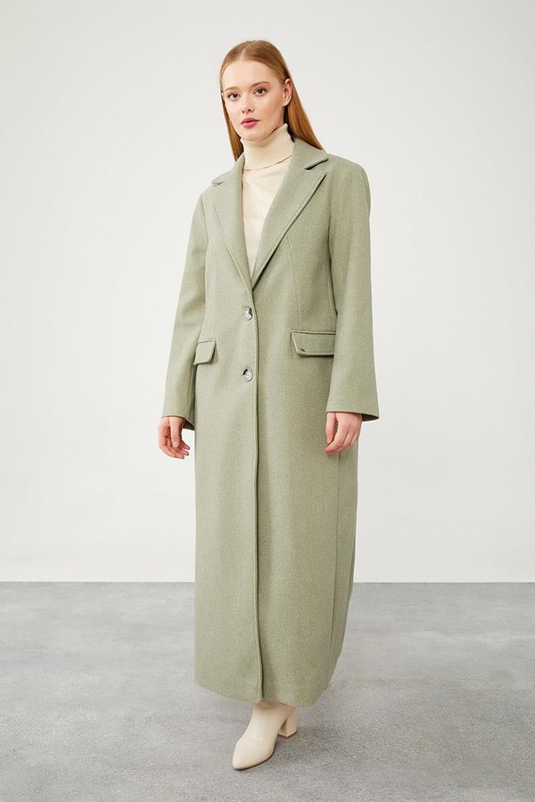 LevidorLevidor Mint Yeşili Uzun Kaşe Kaban