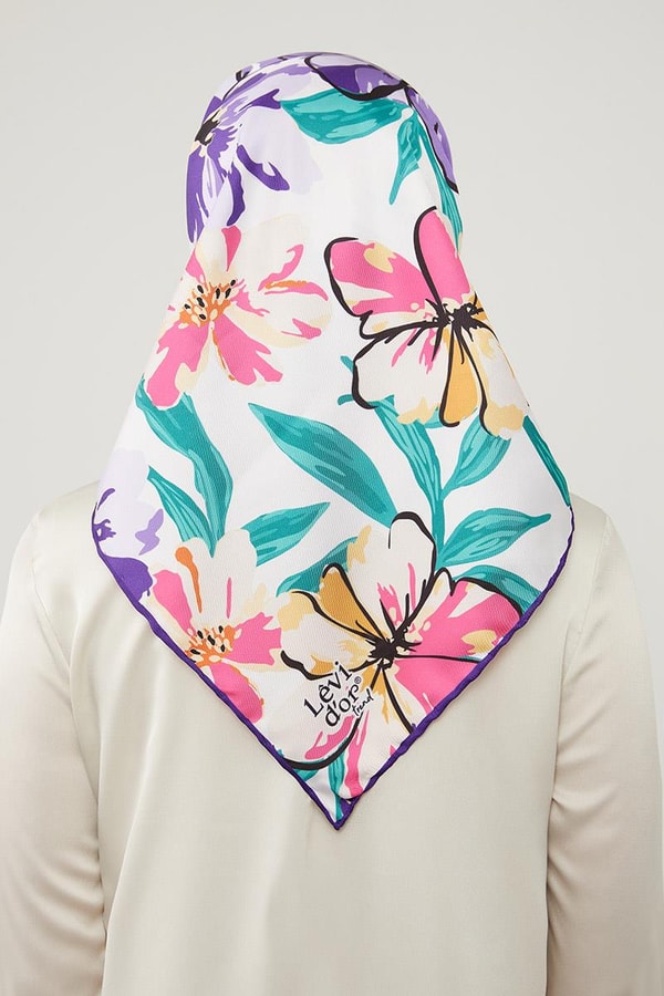 LevidorLevidor Mor Açelya Çicek Desenli Trend Twill Eşarp