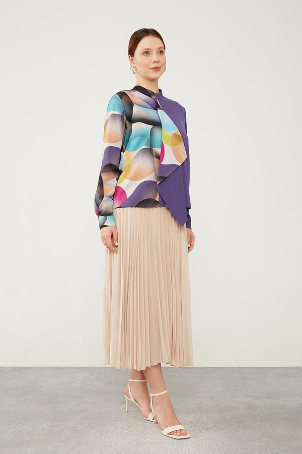 LevidorLevidor Mor Balon Desen Şifon Bluz