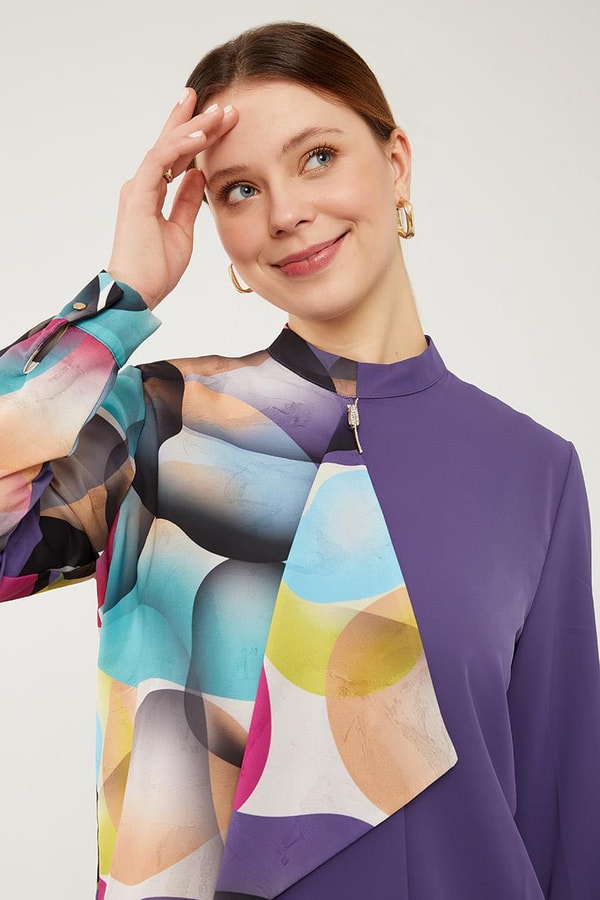 LevidorLevidor Mor Balon Desen Şifon Bluz