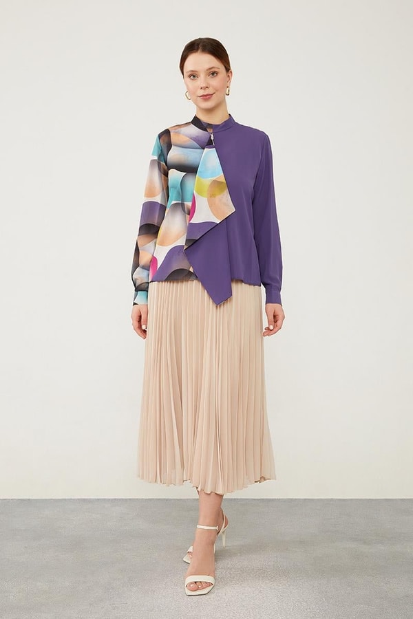 LevidorLevidor Mor Balon Desen Şifon Bluz