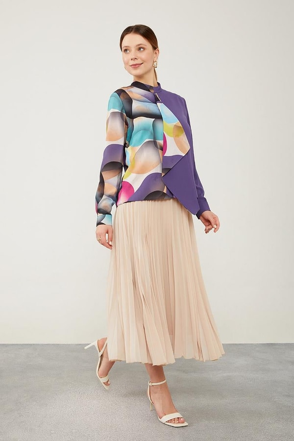 LevidorLevidor Mor Balon Desen Şifon Bluz