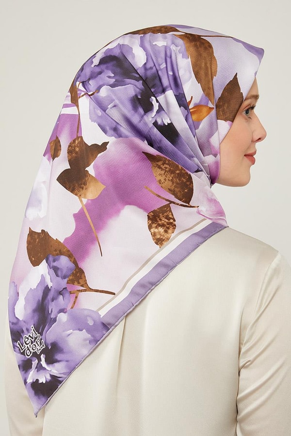 LevidorLevidor Mor Çiçek Desen Trend Twill Eşarp