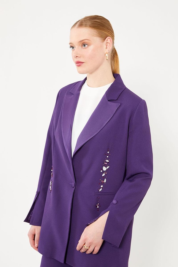 LevidorLevidor Mor Tek Düğmeli Taş Detaylı Ceket Takım