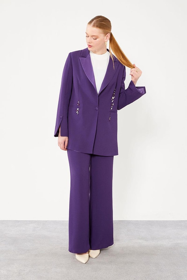 LevidorLevidor Mor Tek Düğmeli Taş Detaylı Ceket Takım