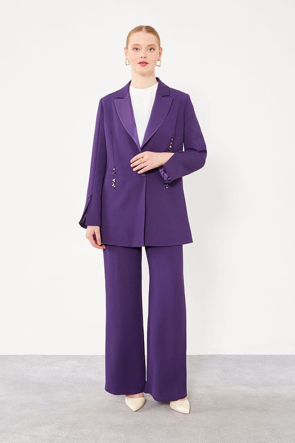 LevidorLevidor Mor Tek Düğmeli Taş Detaylı Ceket Takım