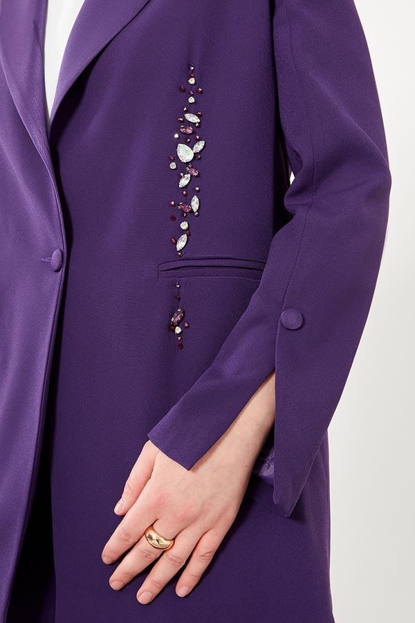 LevidorLevidor Mor Tek Düğmeli Taş Detaylı Ceket Takım