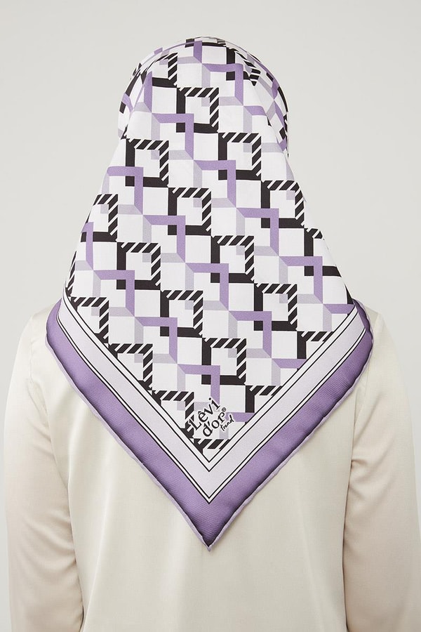 LevidorLevidor Mor Üçgen Desenli Trend Twill Eşarp
