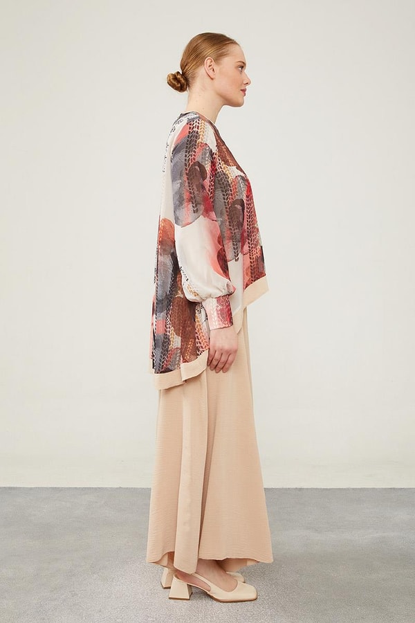 LevidorLevidor Mürdüm Çiçek Baskılı Pantolonlu Bluz Takım