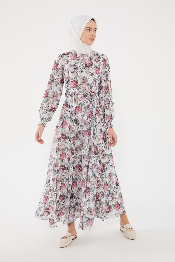LevidorLevidor Mürdüm Çiçek desen şifon elbise