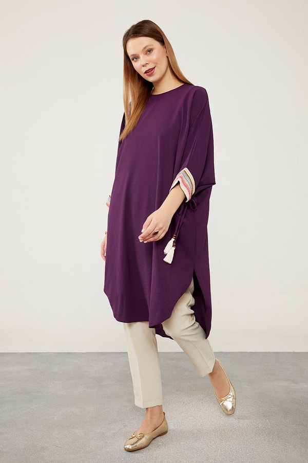 LevidorLevidor Mürdüm Dantel Detaylı Tunik