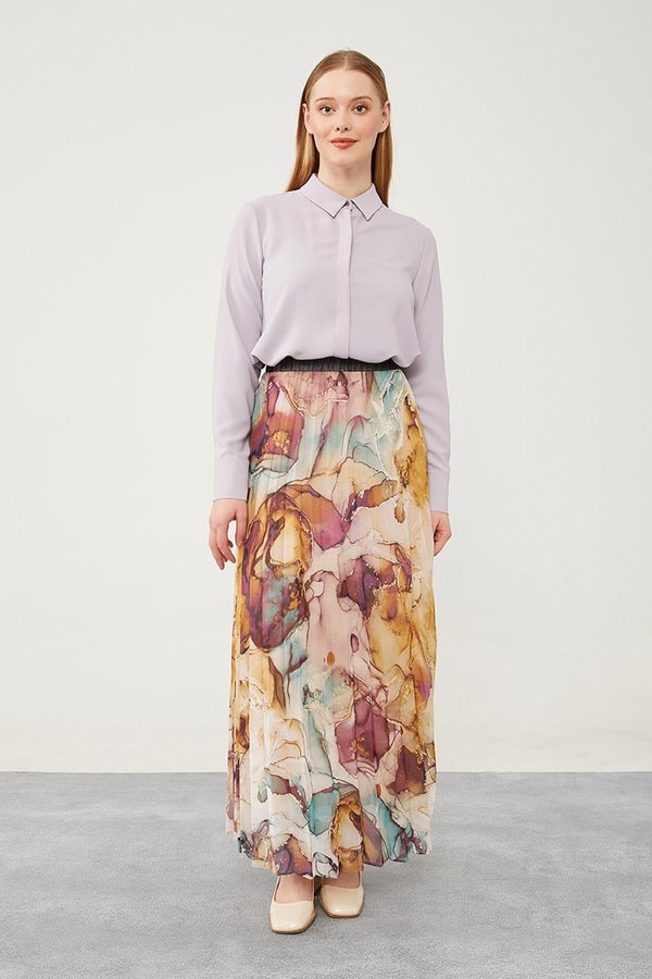 LevidorLevidor Mürdüm Mermer Desen Şifon Etek