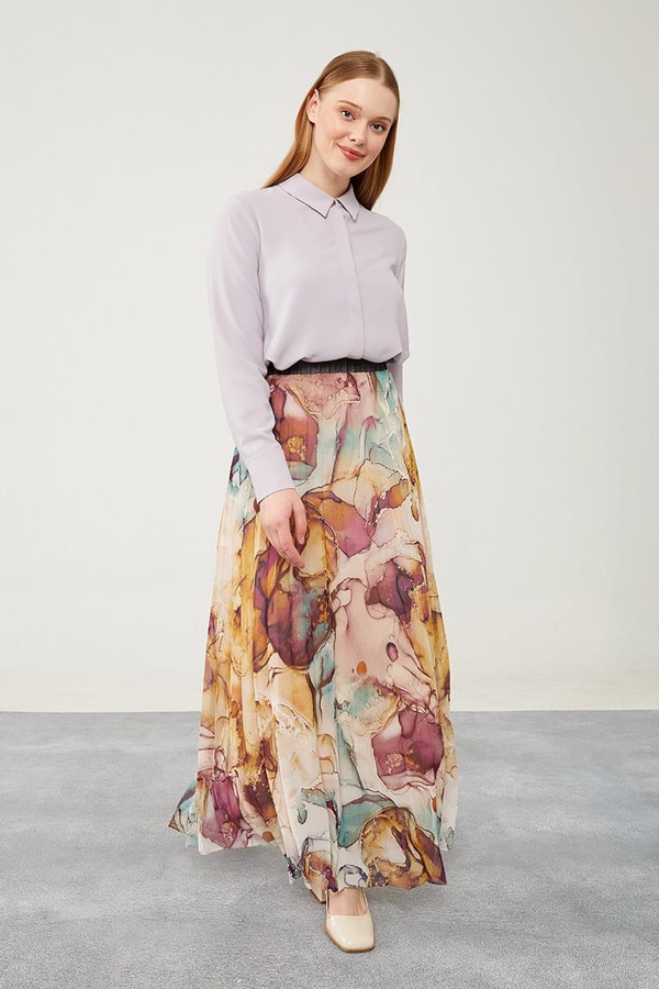 LevidorLevidor Mürdüm Mermer Desen Şifon Etek