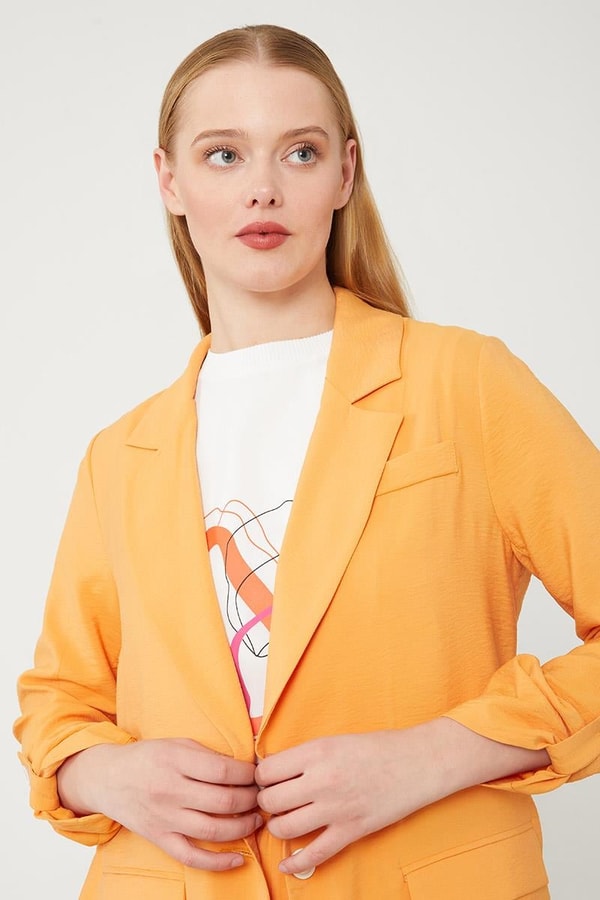 LevidorLevidor Oranj Baskılı İçlikli Geniş Paça Pantolonlu Ceket Takım