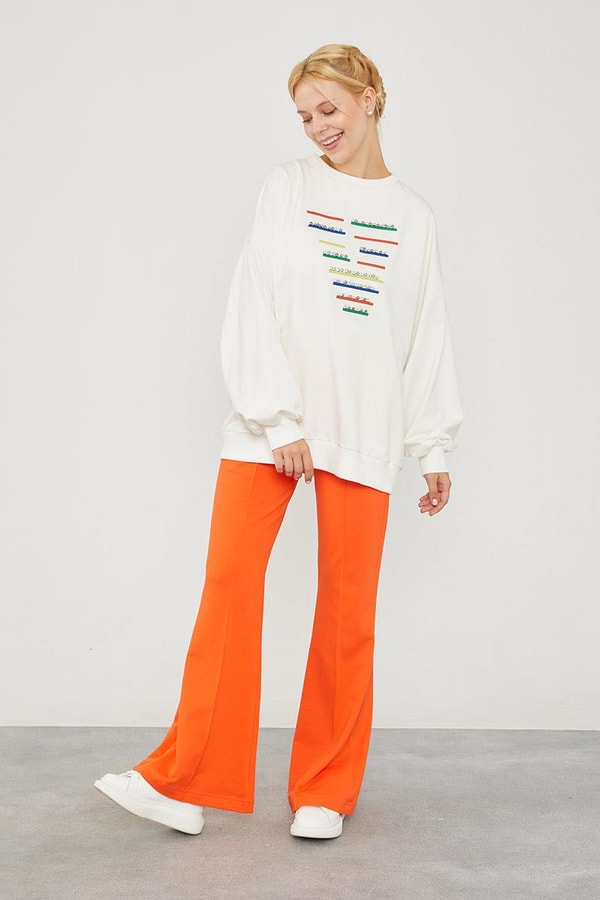 LevidorLevidor Oranj Beli Lastikli Kuşgözü Detaylı Pantolon