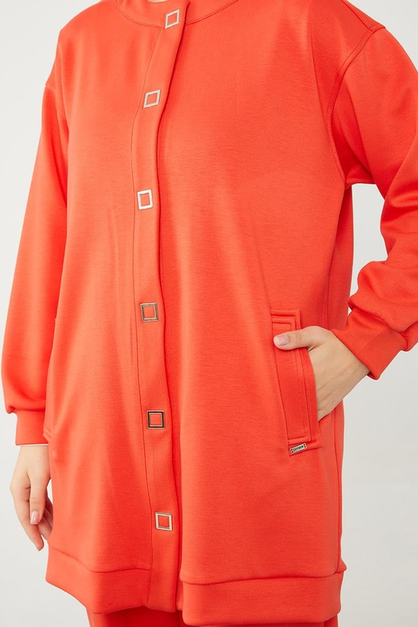 LevidorLevidor Oranj Bisiklet Yaka Cepli Penye Pantolonlu Spor Takım