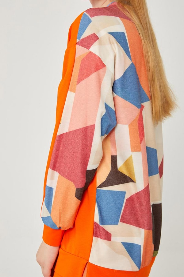 LevidorLevidor Oranj Bisiklet Yaka Geometrik Desen Spor Takım