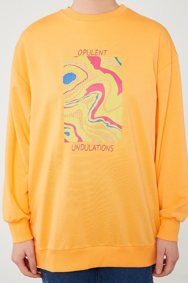 LevidorLevidor Oranj Bisiklet Yaka Taş Baskılı Sweat