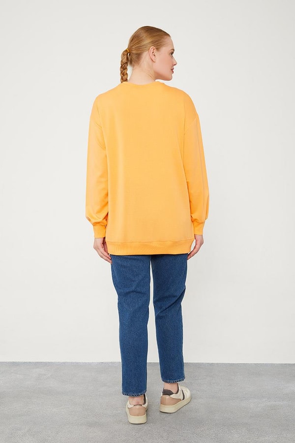 LevidorLevidor Oranj Bisiklet Yaka Taş Baskılı Sweat